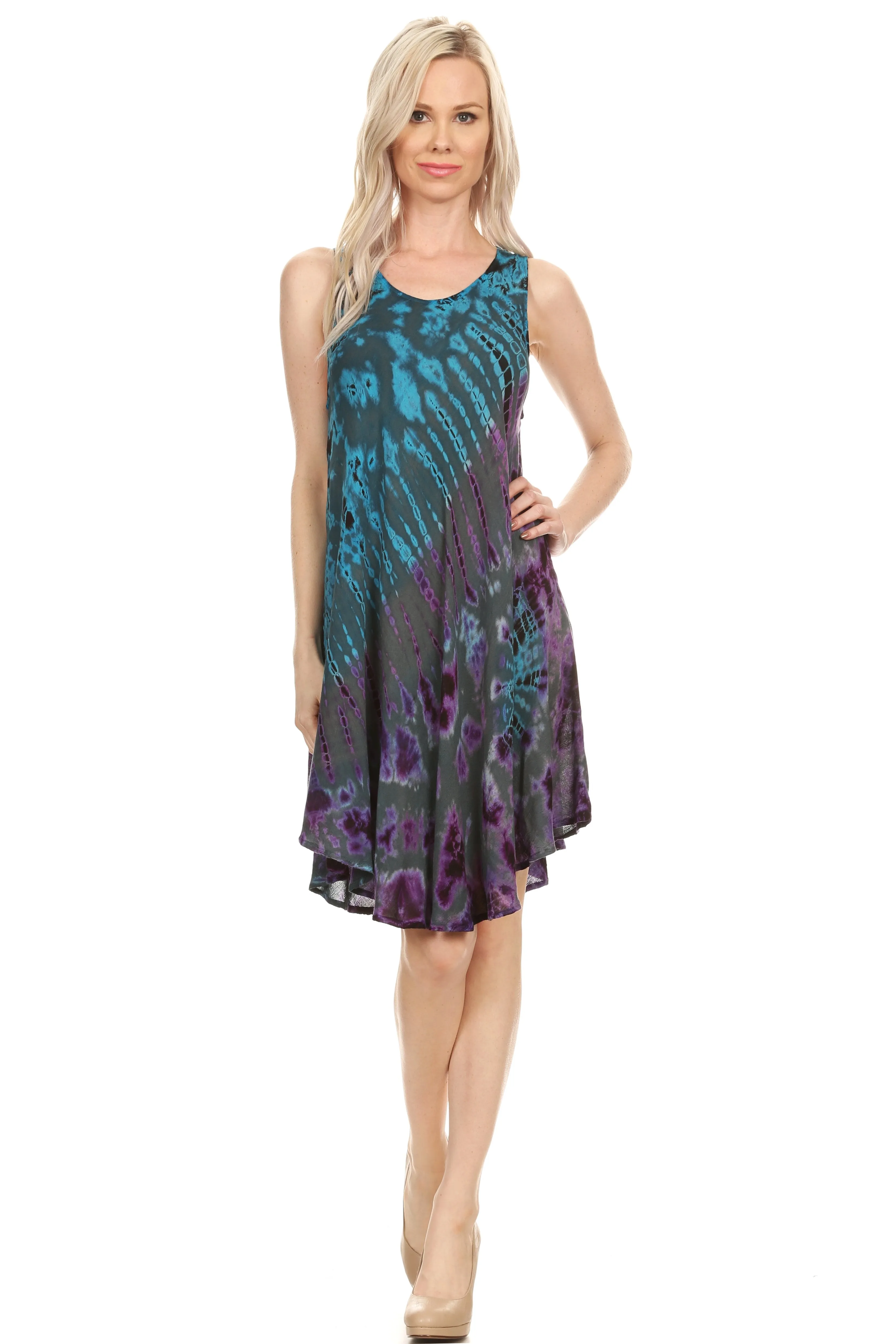 Sakkas Falani Tie Dye Sleeveless Long Tank Style Dress | Cover Up