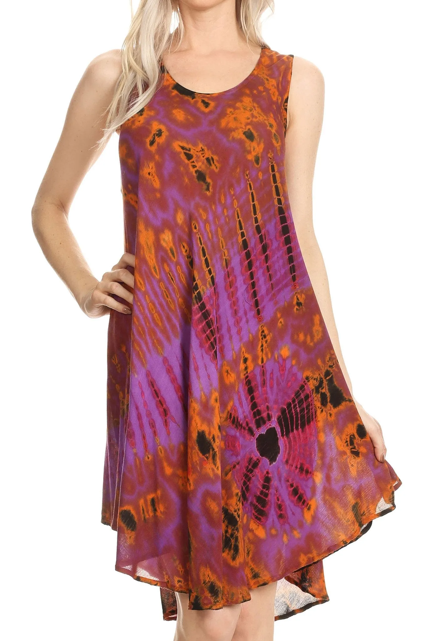 Sakkas Falani Tie Dye Sleeveless Long Tank Style Dress | Cover Up