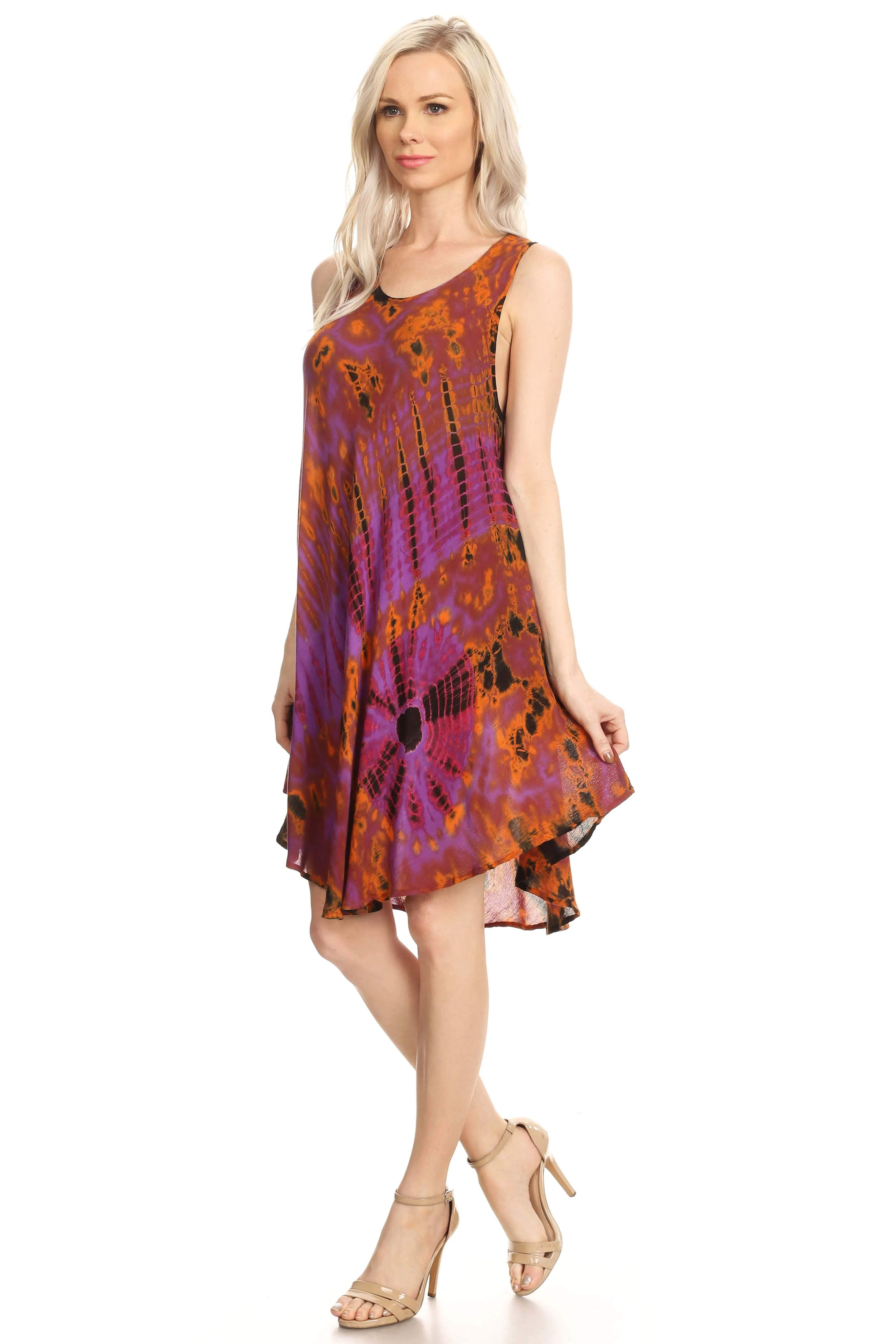 Sakkas Falani Tie Dye Sleeveless Long Tank Style Dress | Cover Up