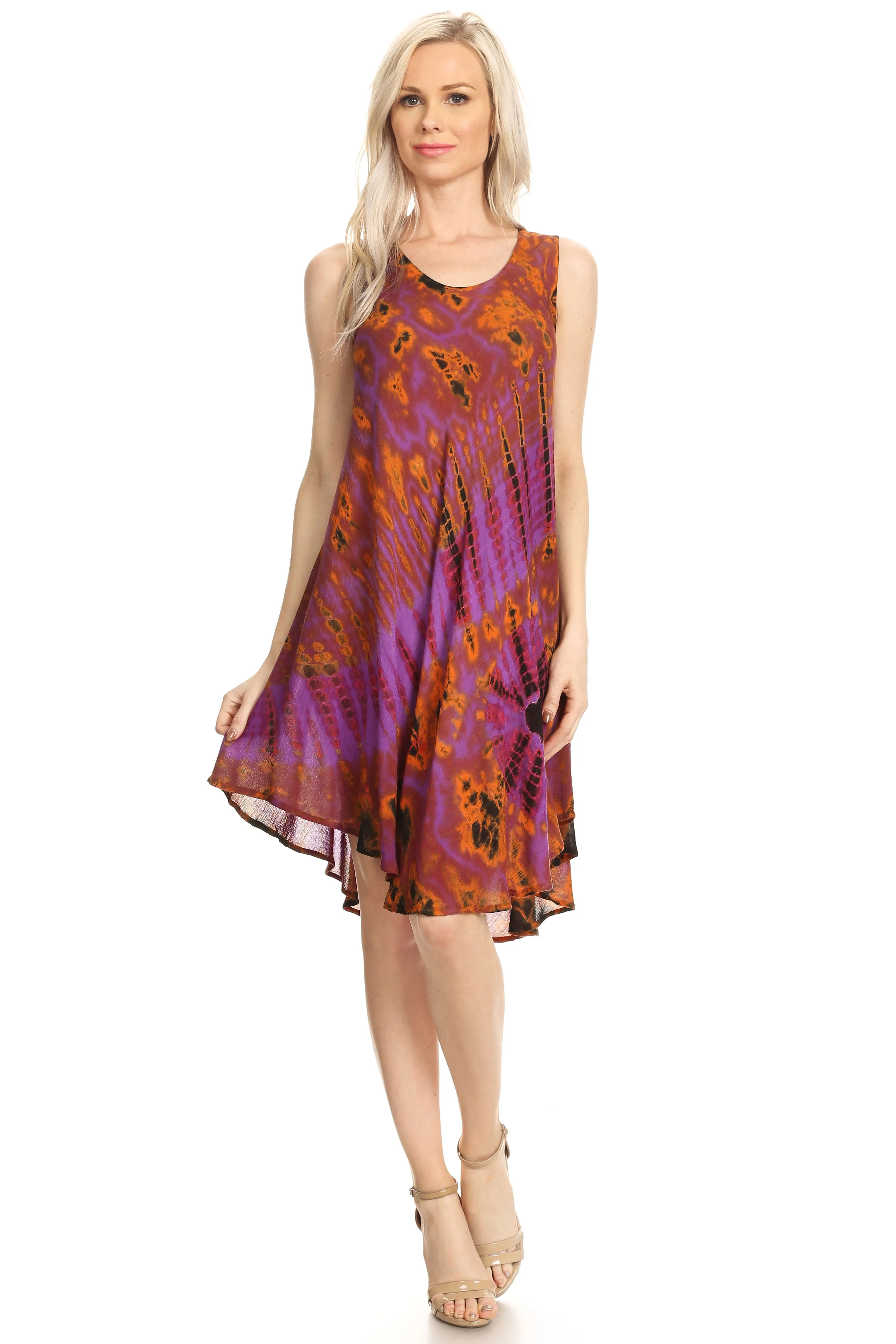 Sakkas Falani Tie Dye Sleeveless Long Tank Style Dress | Cover Up