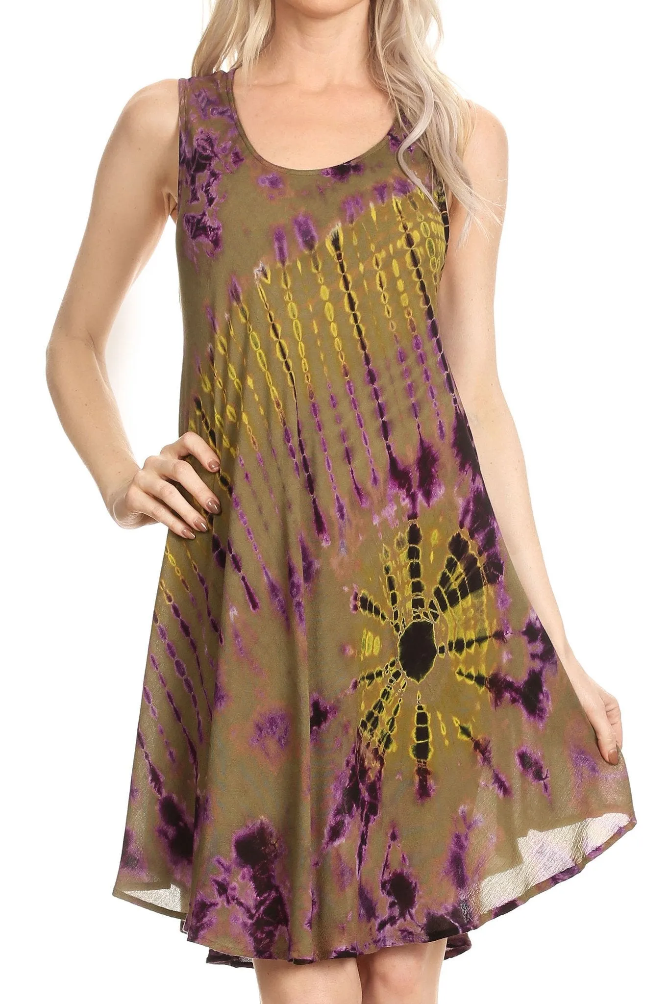 Sakkas Falani Tie Dye Sleeveless Long Tank Style Dress | Cover Up