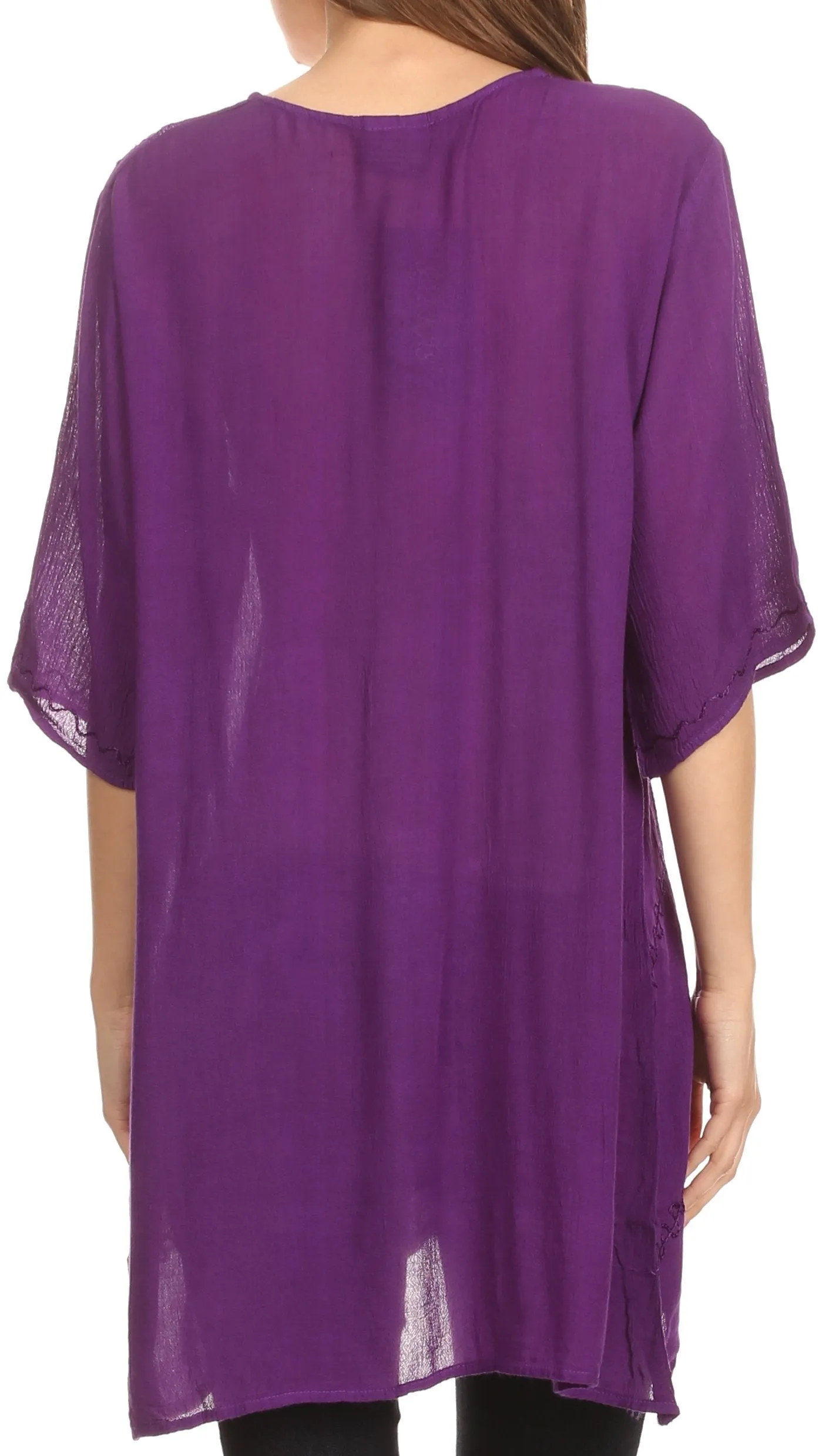 Sakkas Gaya Long Tall Embroidered V-Neck Blouse Top With Mid Length Sleeves