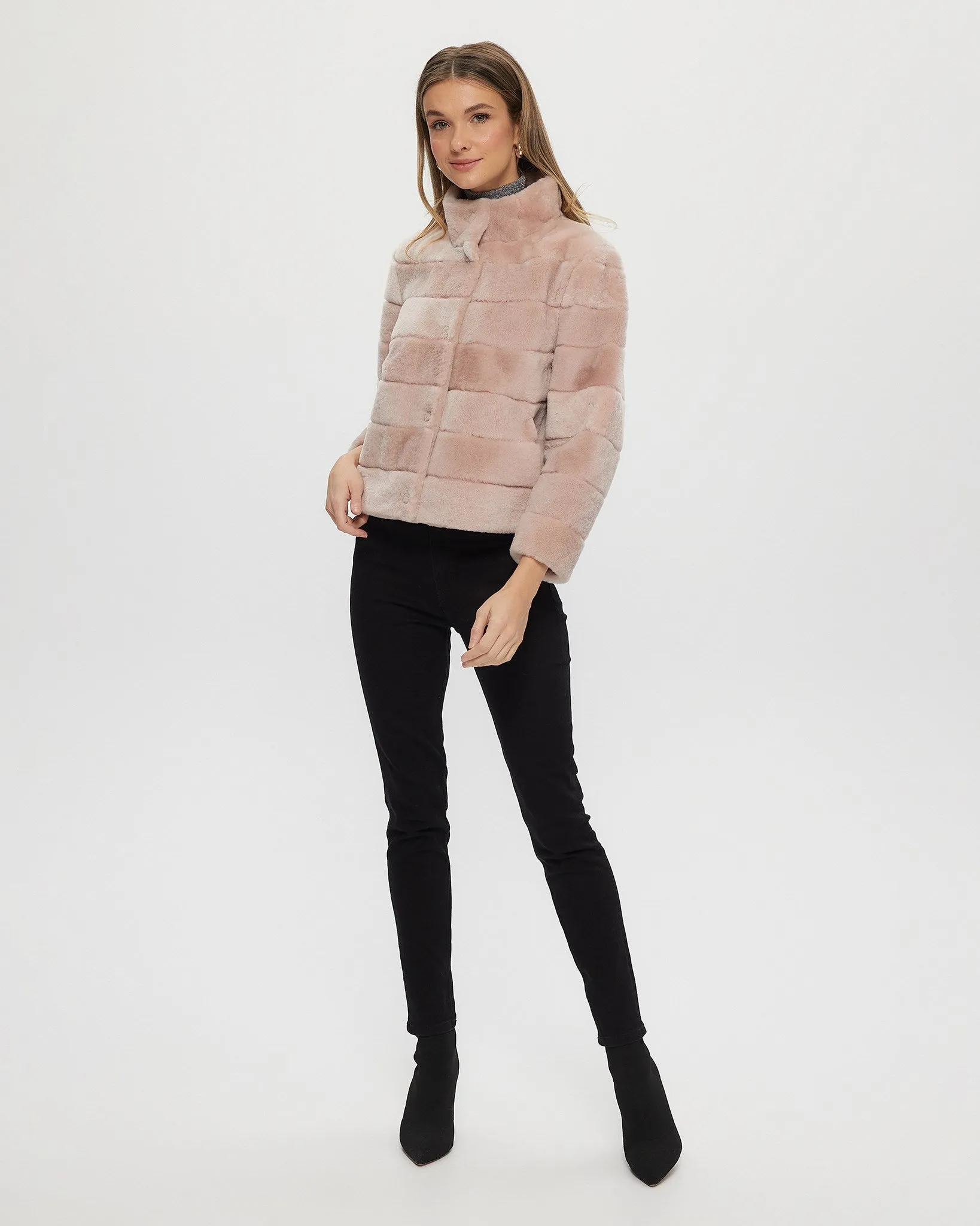 Select Shearling Lamb Horizontal Jacket with Cropped Sleeves