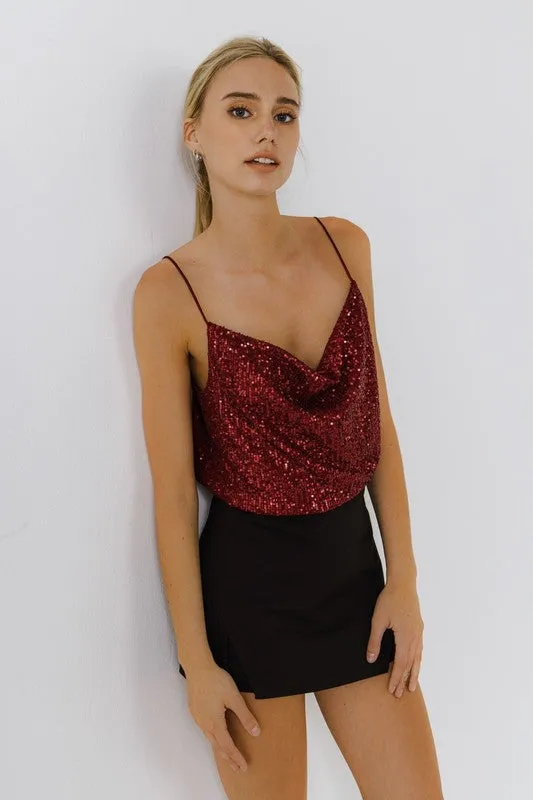 Sequin Cowl Neck Tank