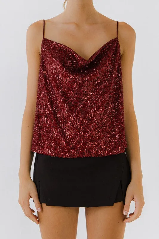 Sequin Cowl Neck Tank