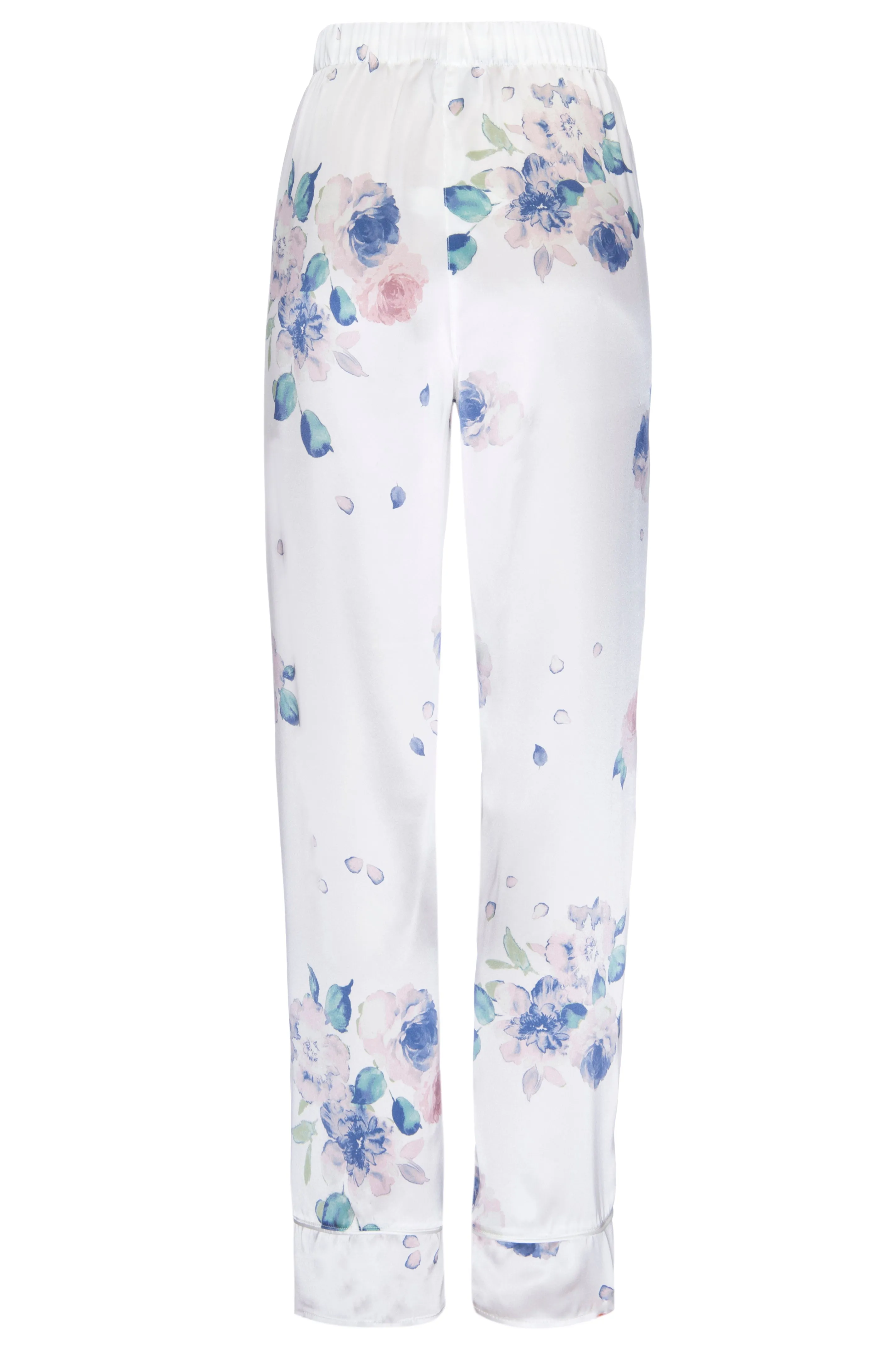 Silk Charmeuse PJ Pants: Ivory Floral Print