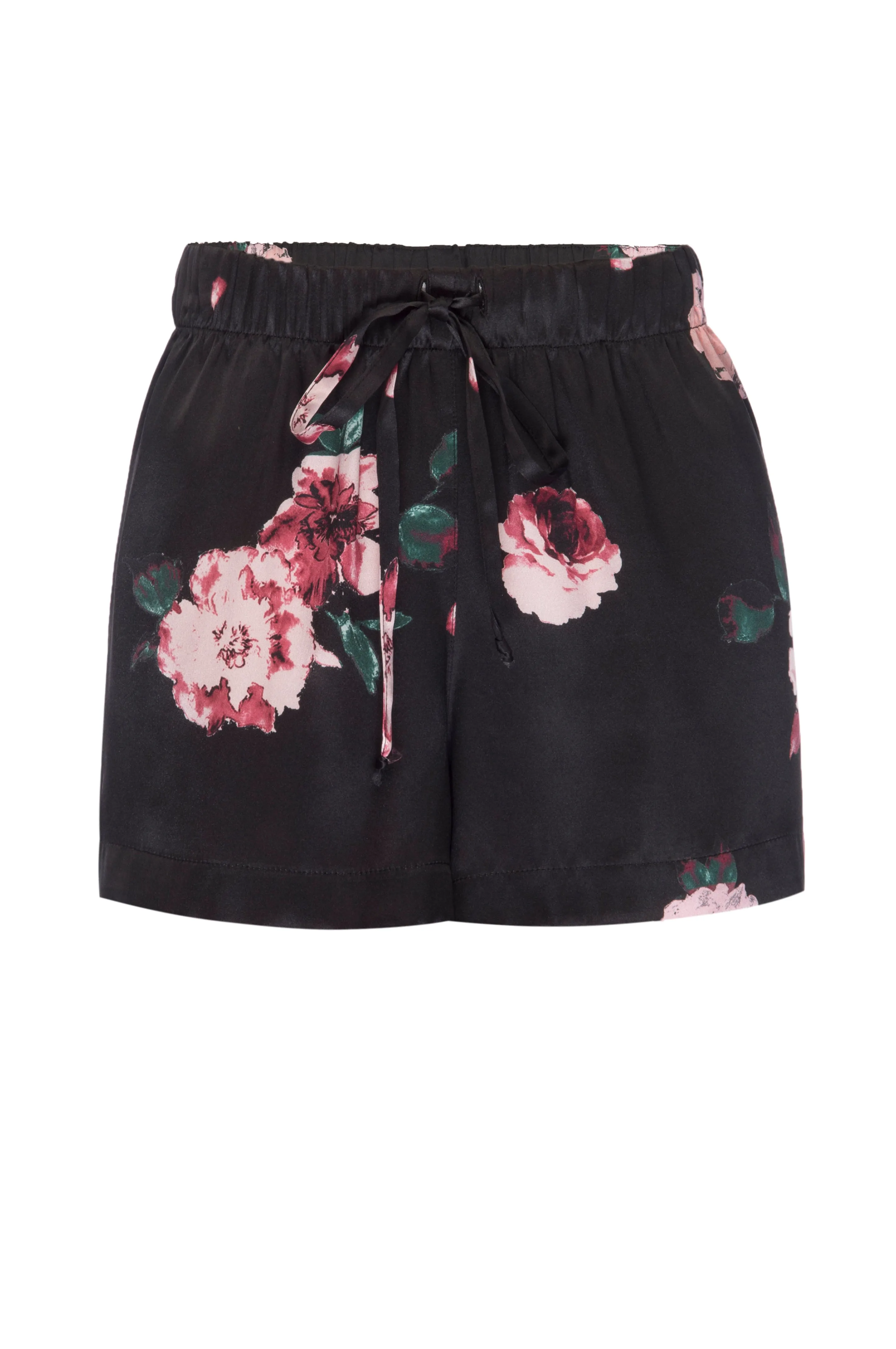 Silk Charmeuse PJ Shorts: Black Rose Print