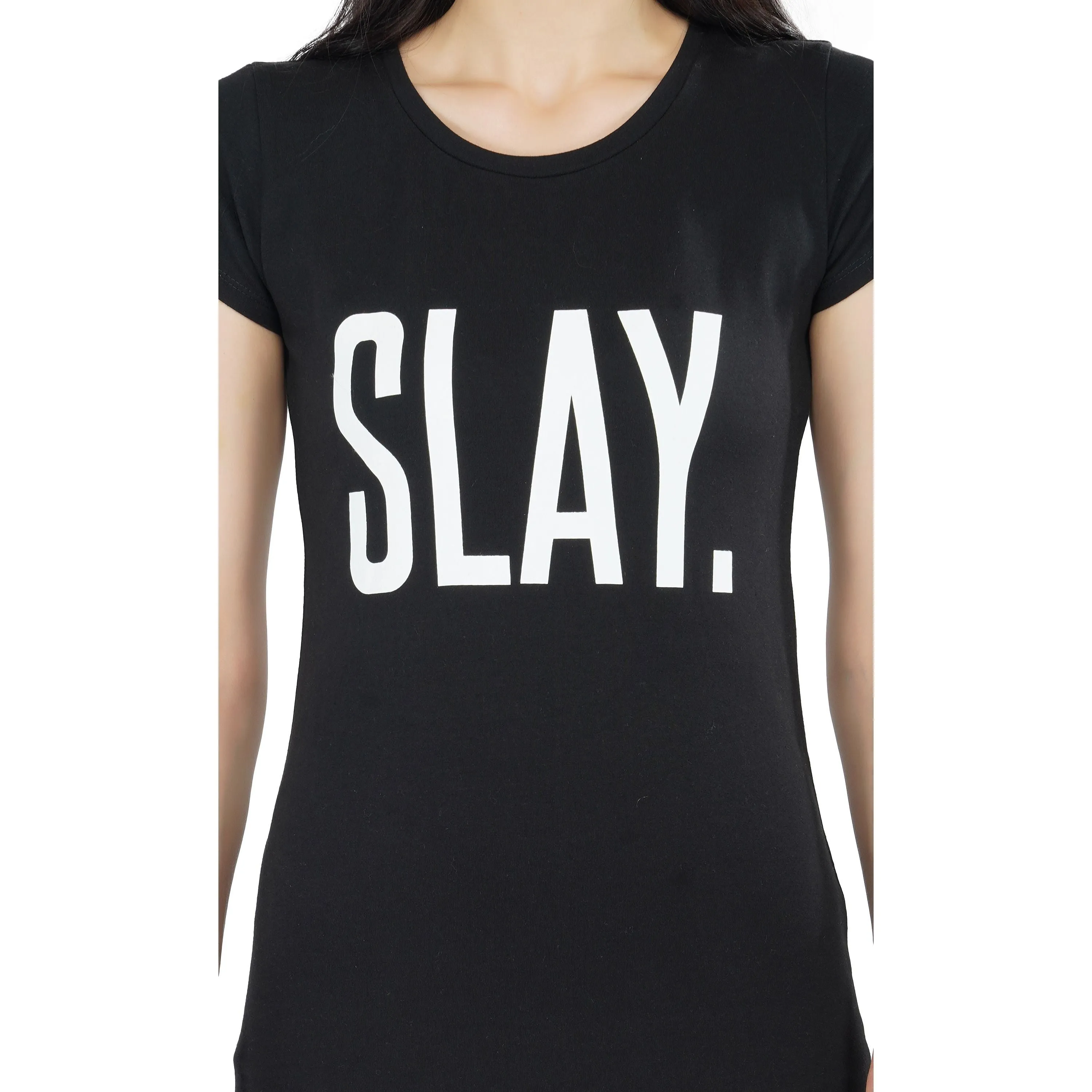 SLAY. Women's Black Printed T-shirt Dress