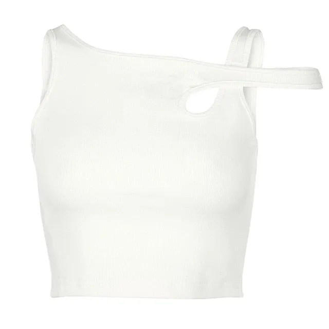 Sleeveless Summer White Tank Top Bandage Hollow Out Ribbed Crop Tops Tees Fashion Fitness Mini Vest Top