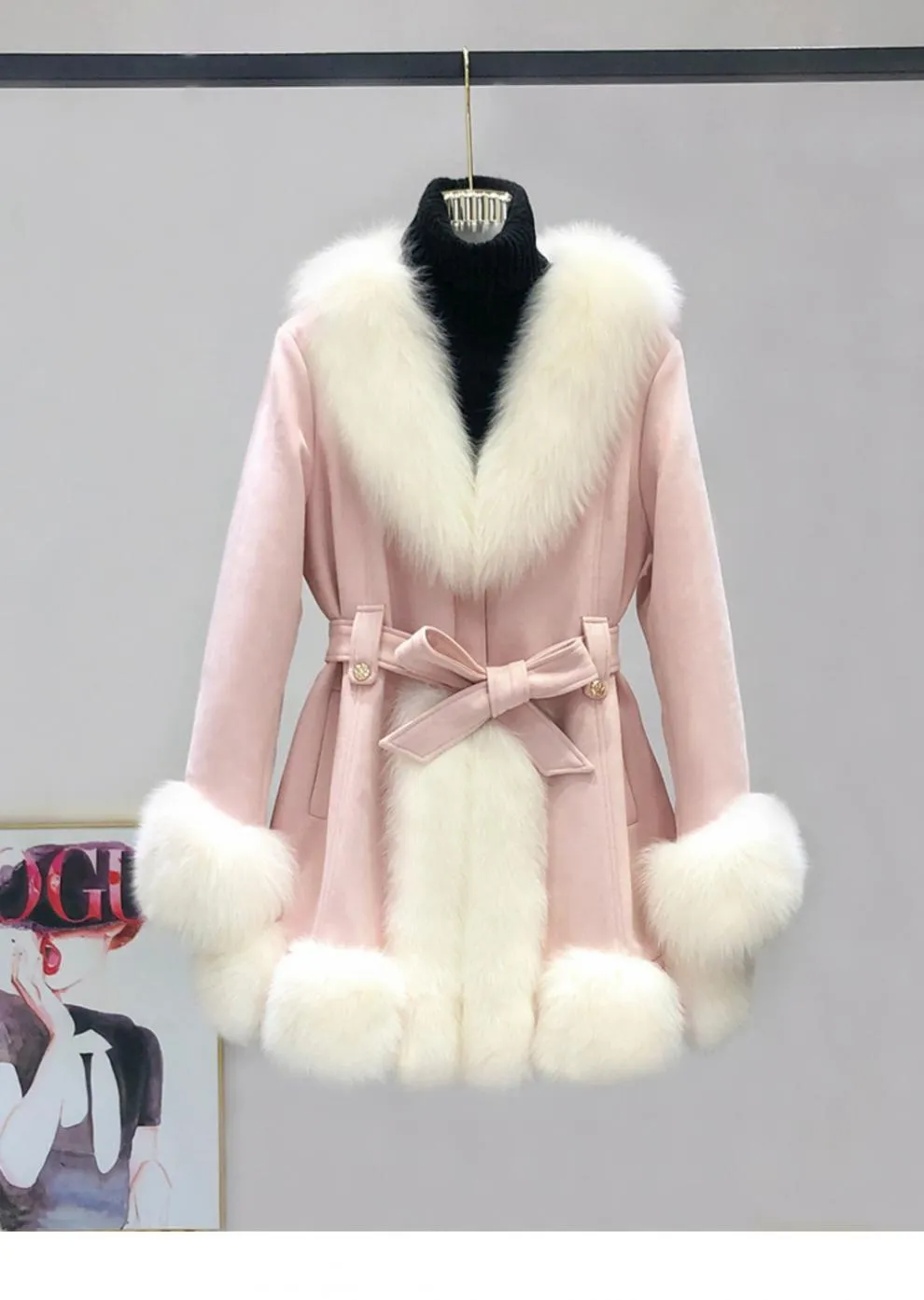 Slimming Leather Coat: Suede Fur Mid-Length Western Style