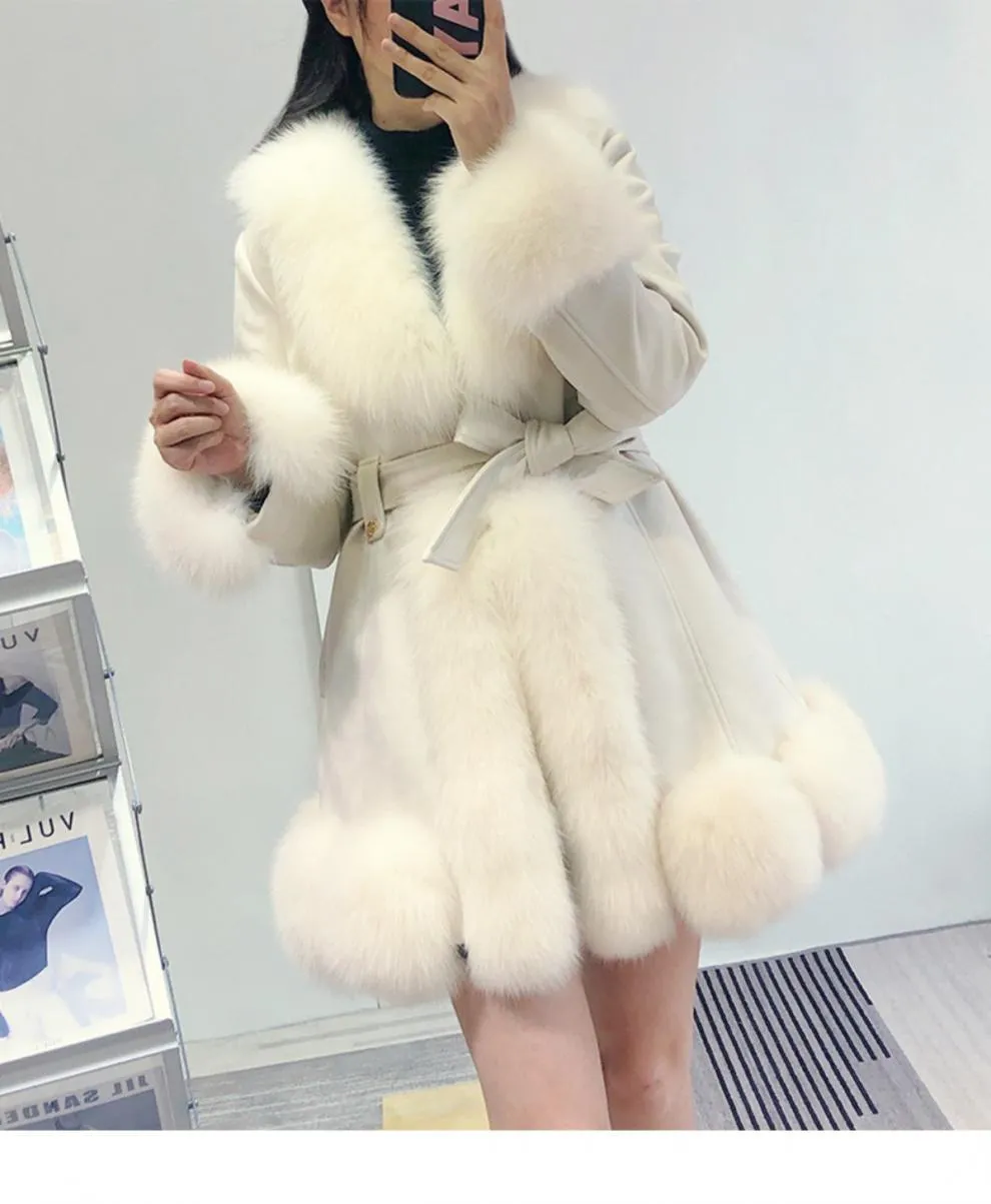 Slimming Leather Coat: Suede Fur Mid-Length Western Style