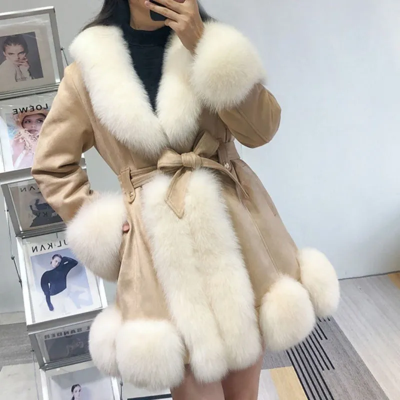 Slimming Leather Coat: Suede Fur Mid-Length Western Style