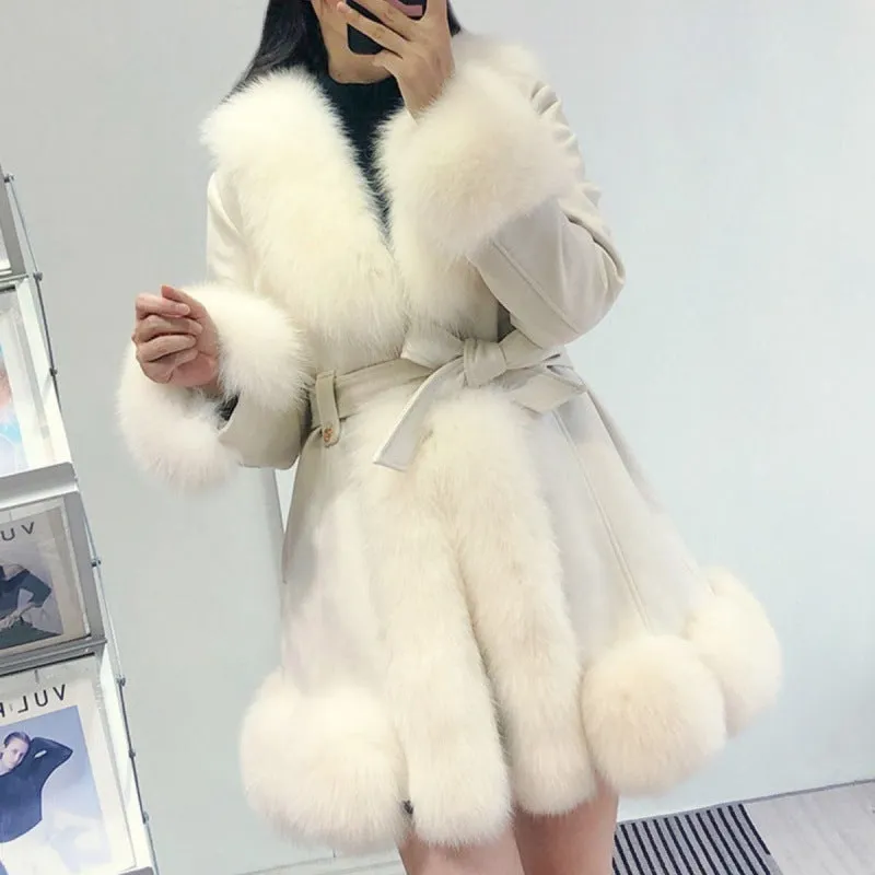 Slimming Leather Coat: Suede Fur Mid-Length Western Style