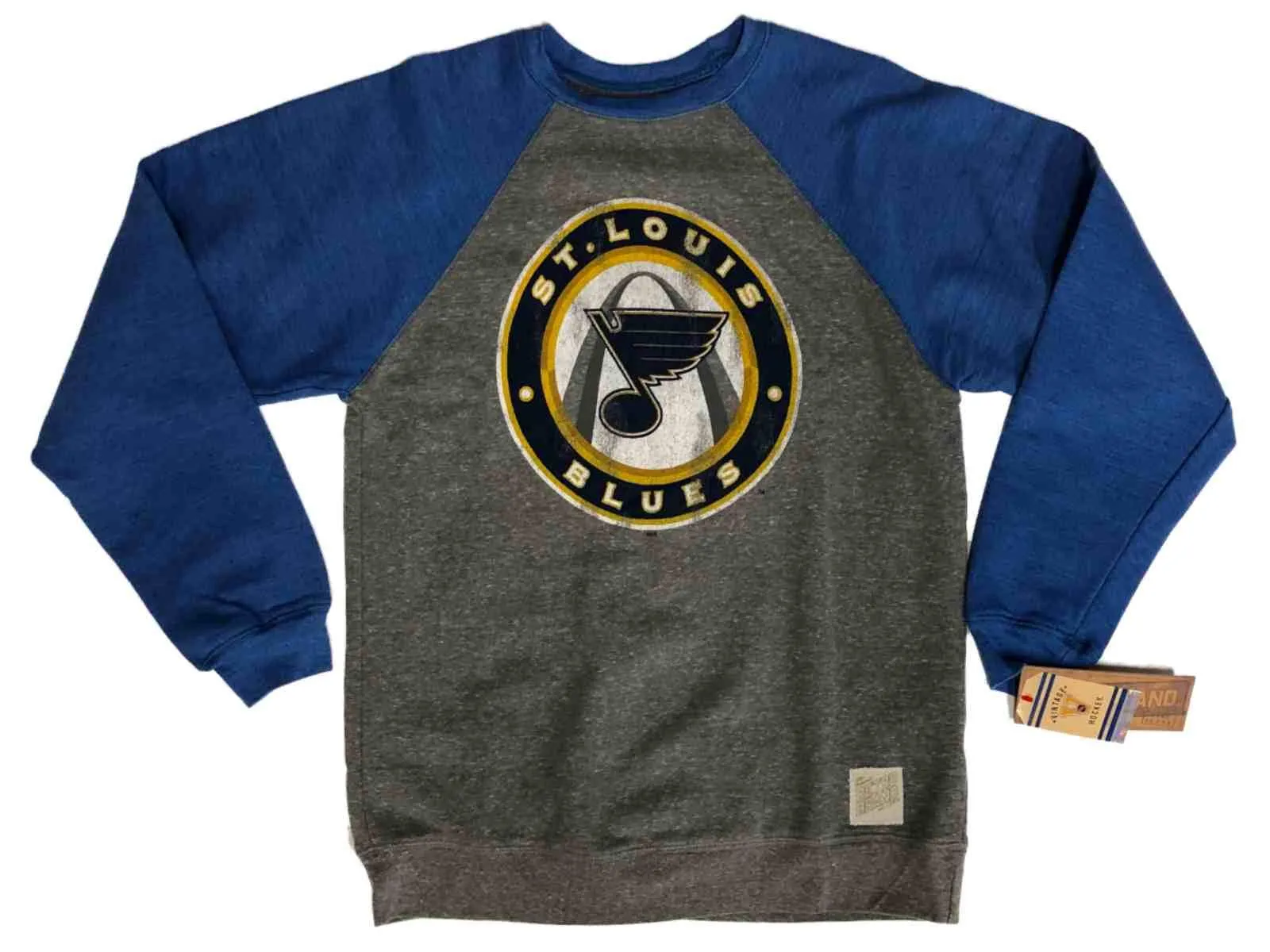 St. Louis Blues Retro Brand Gray Blue Two Tone Tri-Blend Pullover Sweatshirt