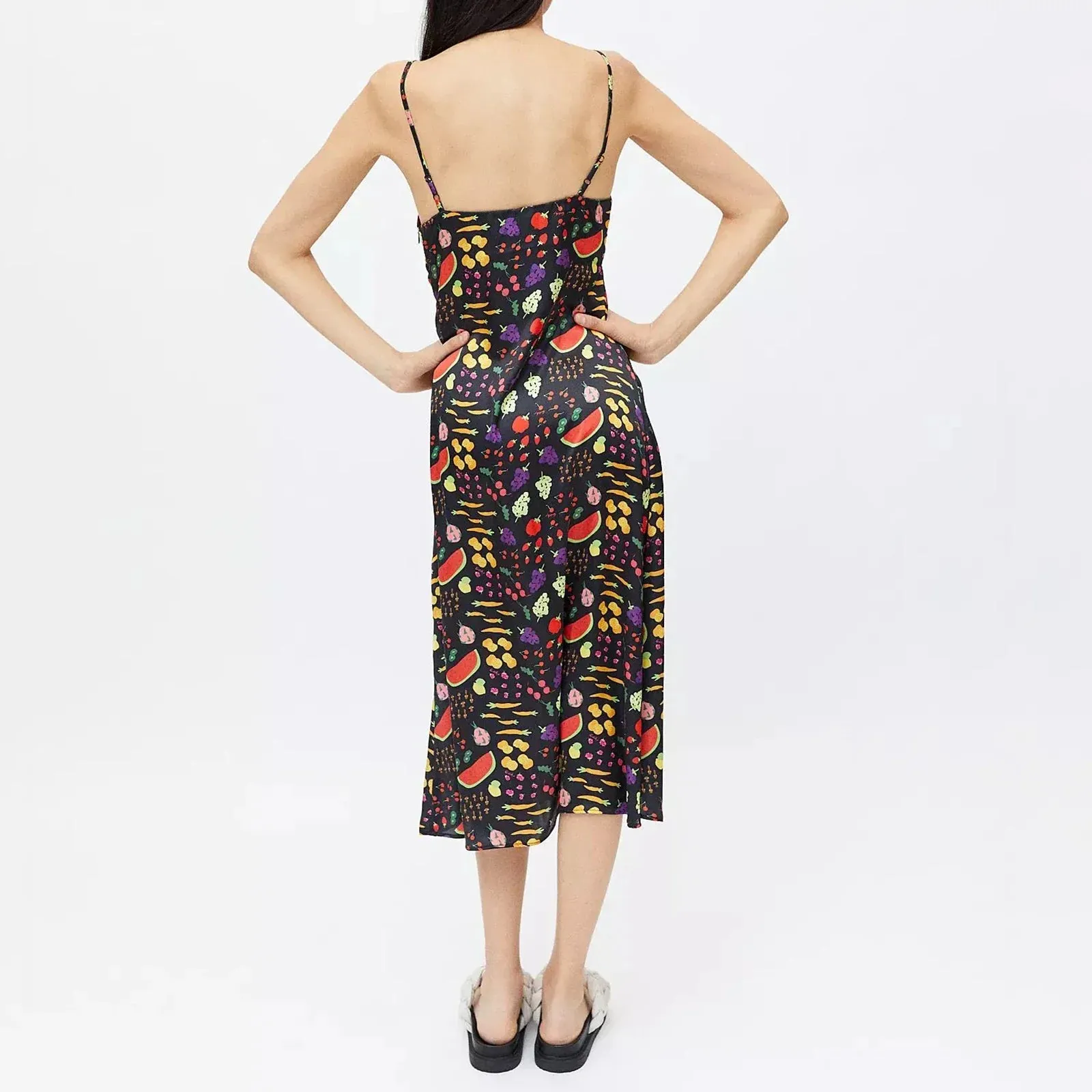 Strap Sleeveless Fruit Print V-Neck Backless Summer Spaghetti Dress