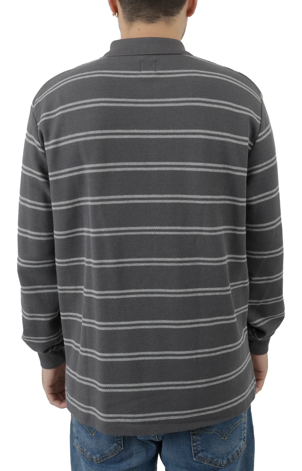 Stripe Polo Long Sleeve Shirt - Graphite