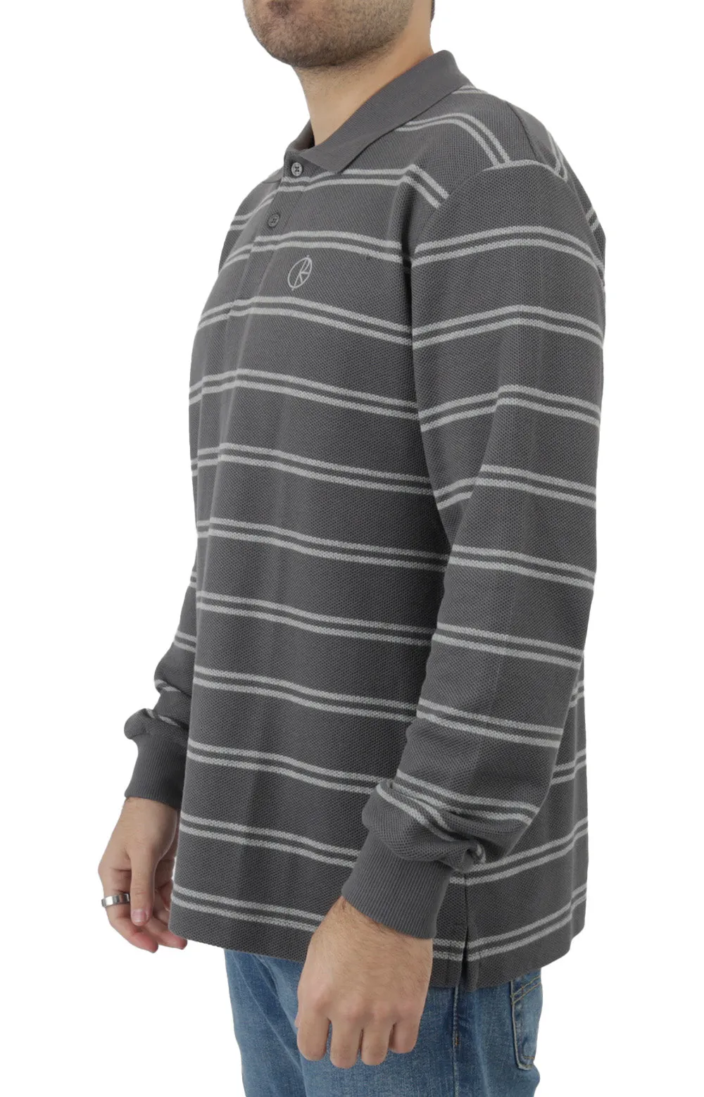 Stripe Polo Long Sleeve Shirt - Graphite