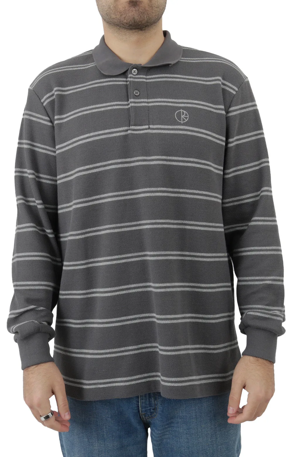 Stripe Polo Long Sleeve Shirt - Graphite