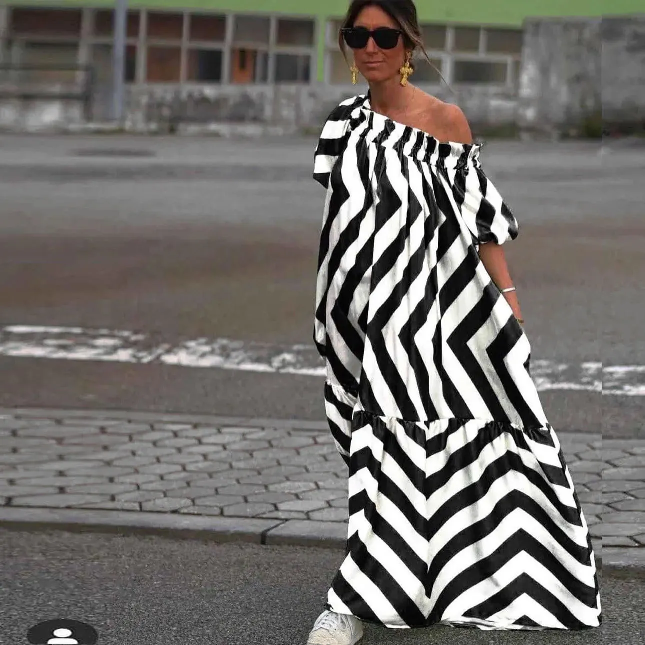 Striped Off Shoulder Midi Maxi Dress for Women