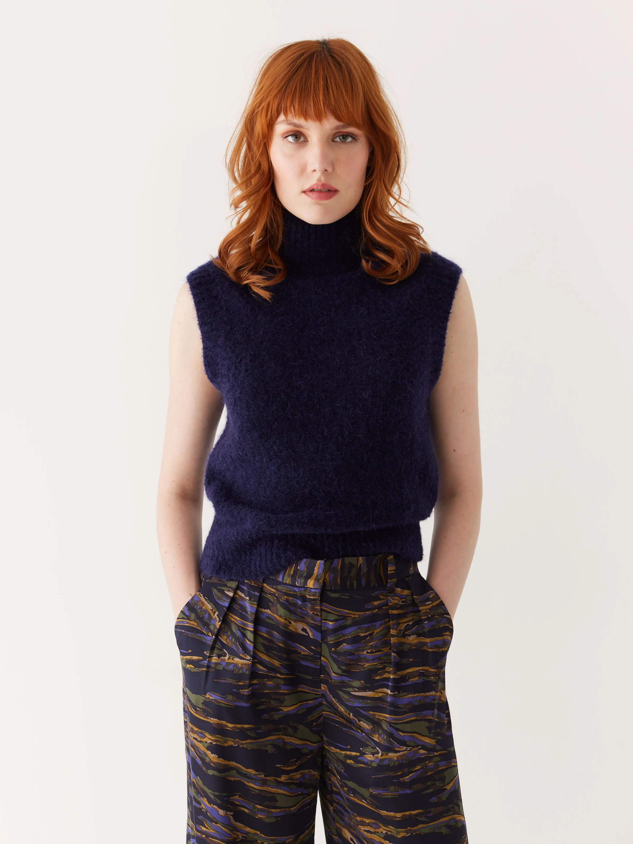 The Boucle Knit Sweater Vest in Night Sky