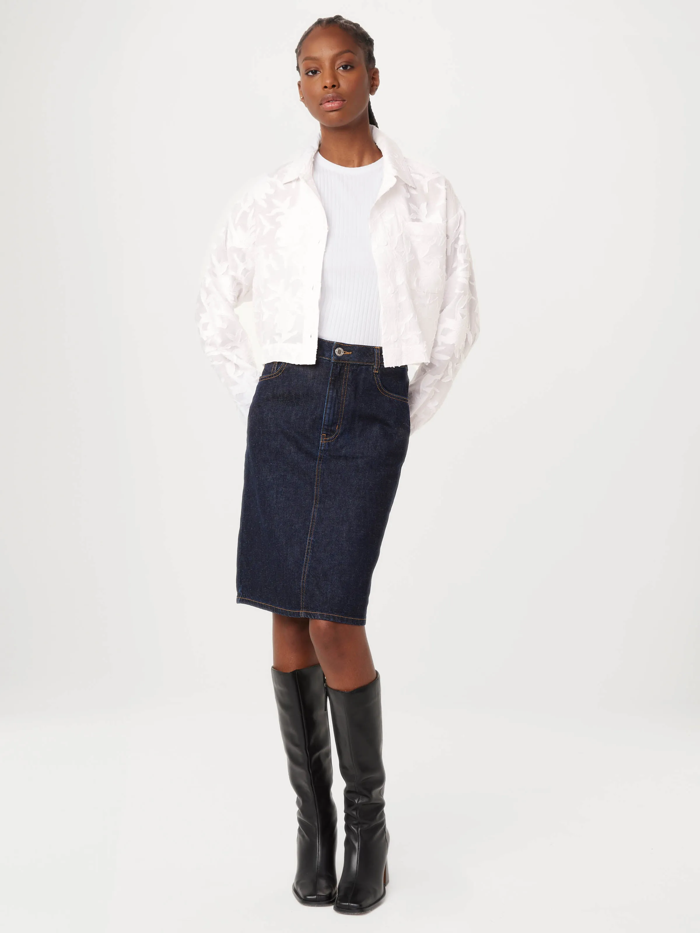 The Cropped Jacquard Shirt in White