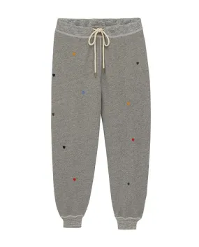 The Cropped Sweatpant, Varsity Grey W/ Embroidered Hearts