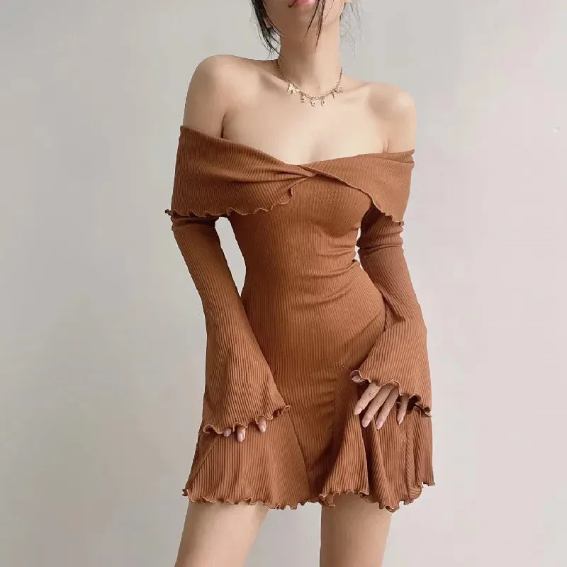 Thread Sexy Sweet Mini Screw Shoulder Girl Y2K Spring Off Mini Dress