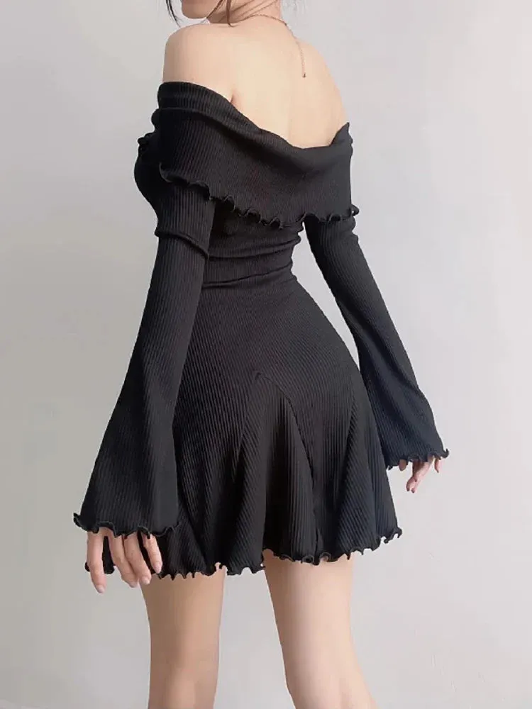 Thread Sexy Sweet Mini Screw Shoulder Girl Y2K Spring Off Mini Dress