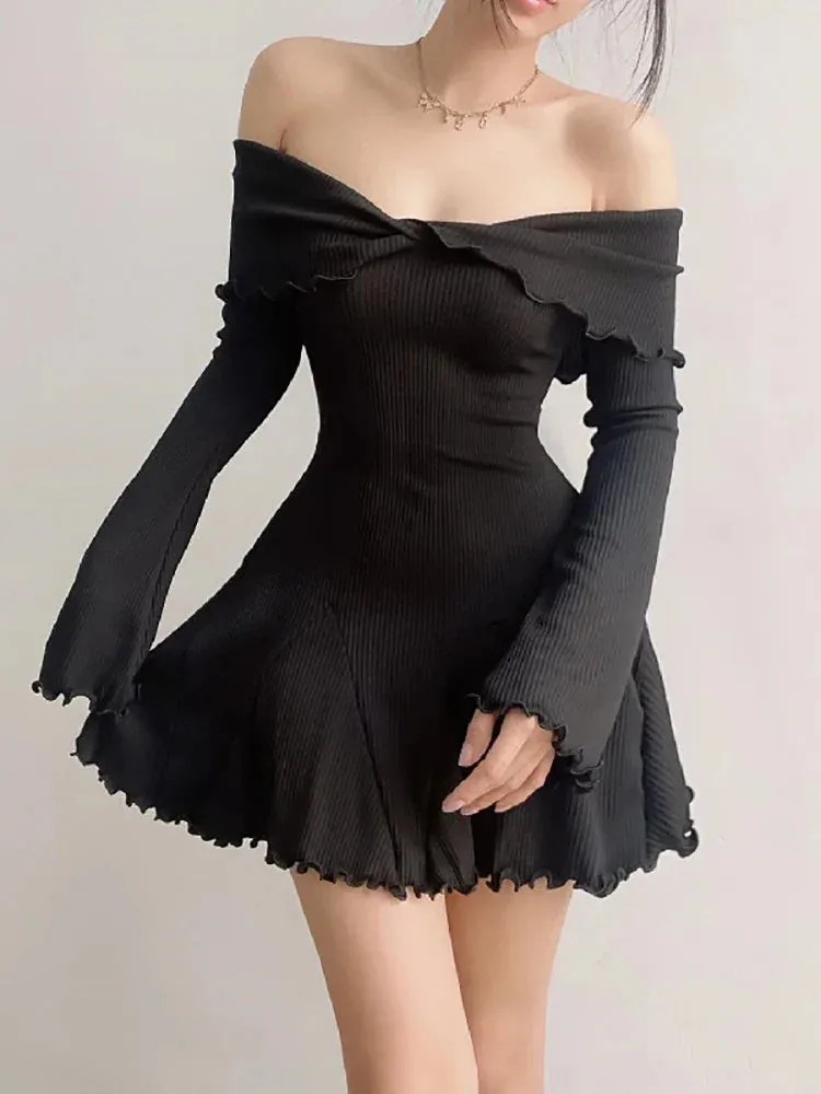 Thread Sexy Sweet Mini Screw Shoulder Girl Y2K Spring Off Mini Dress