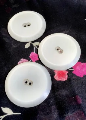 Three Massive White Pearlescent Plastic Vintage Buttons