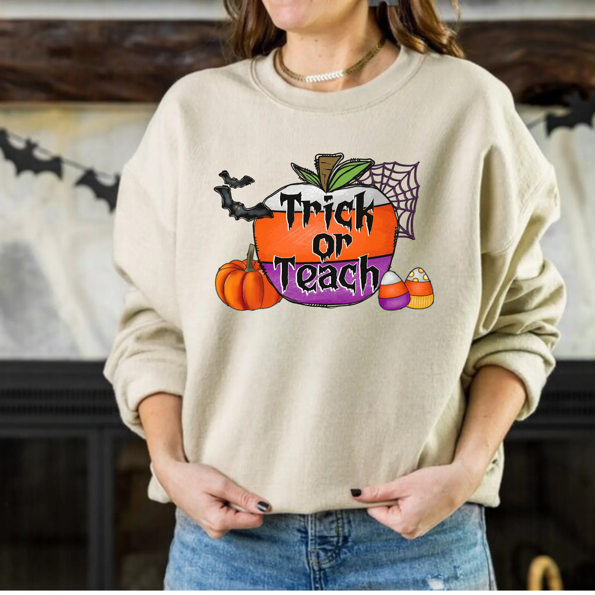 Trick or Teach | Cute Halloween Teacher Crewneck Sweatshirt