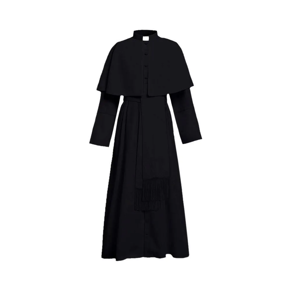 Unisex Men Solid Long Father Vicar Fancy Medieval Priest Cosplay Costumes Party Props