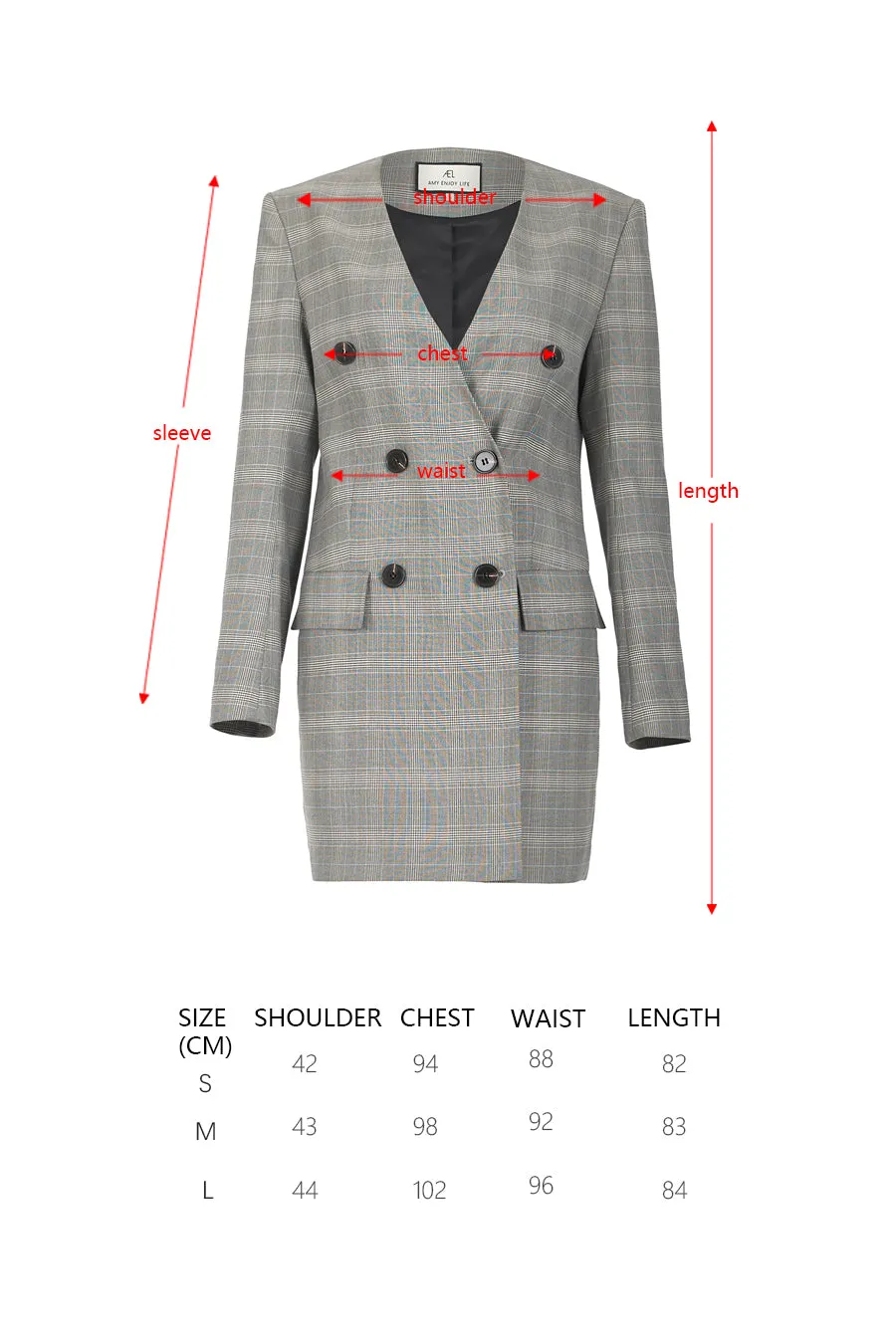 V-collar Plaid double breasted women's coat