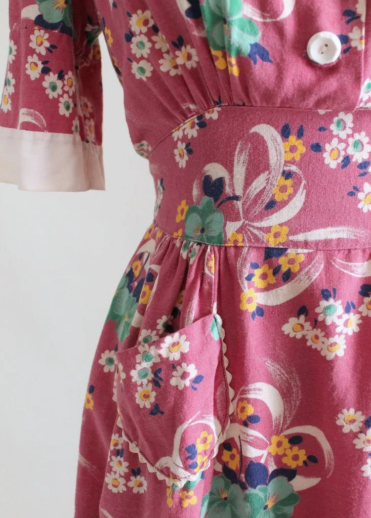 Vintage 1930s Flower Market Cotton Day Dress