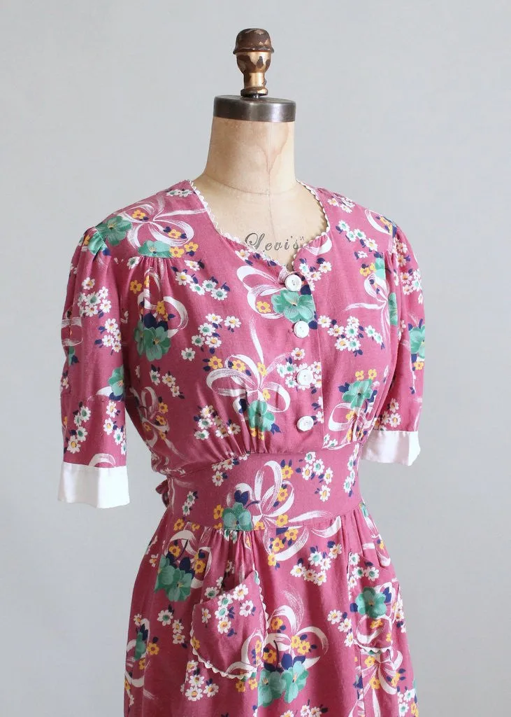 Vintage 1930s Flower Market Cotton Day Dress