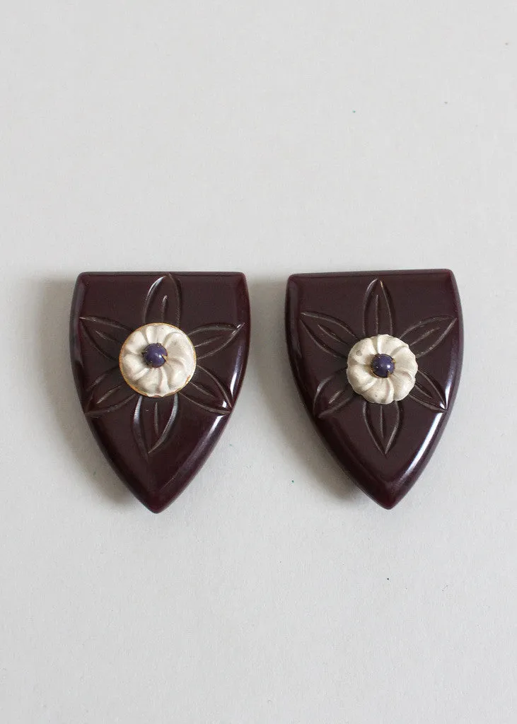 Vintage 1940s Brown Bakelite Dress Clip Set