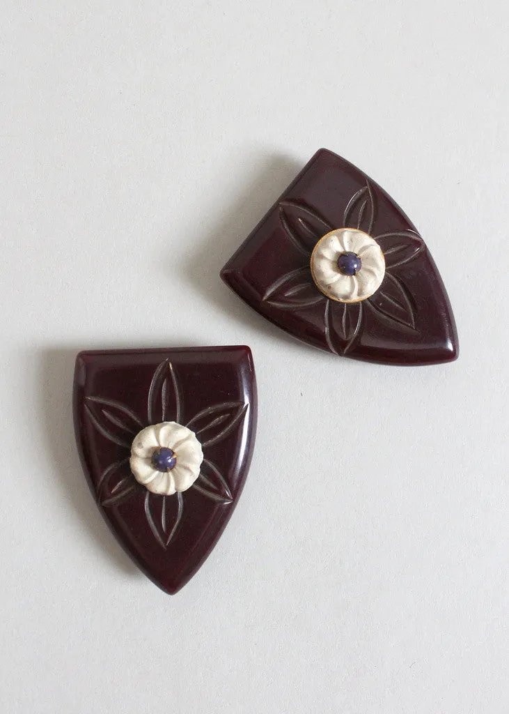 Vintage 1940s Brown Bakelite Dress Clip Set