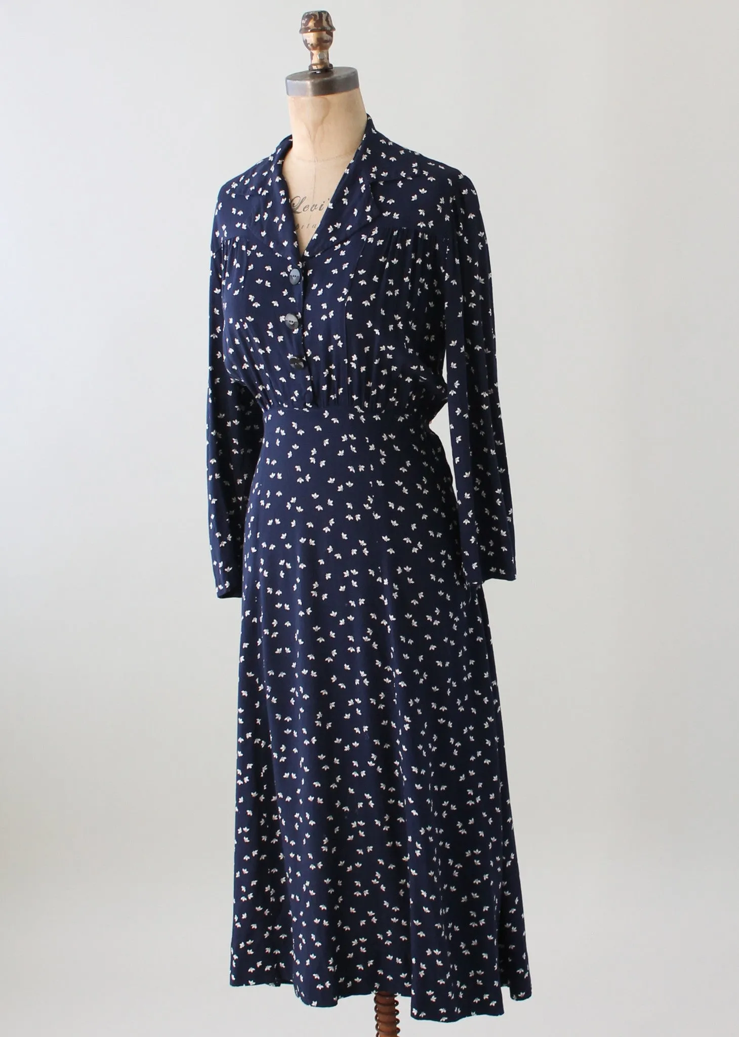 Vintage 1940s Navy and White Cotton Jersey Day Dress