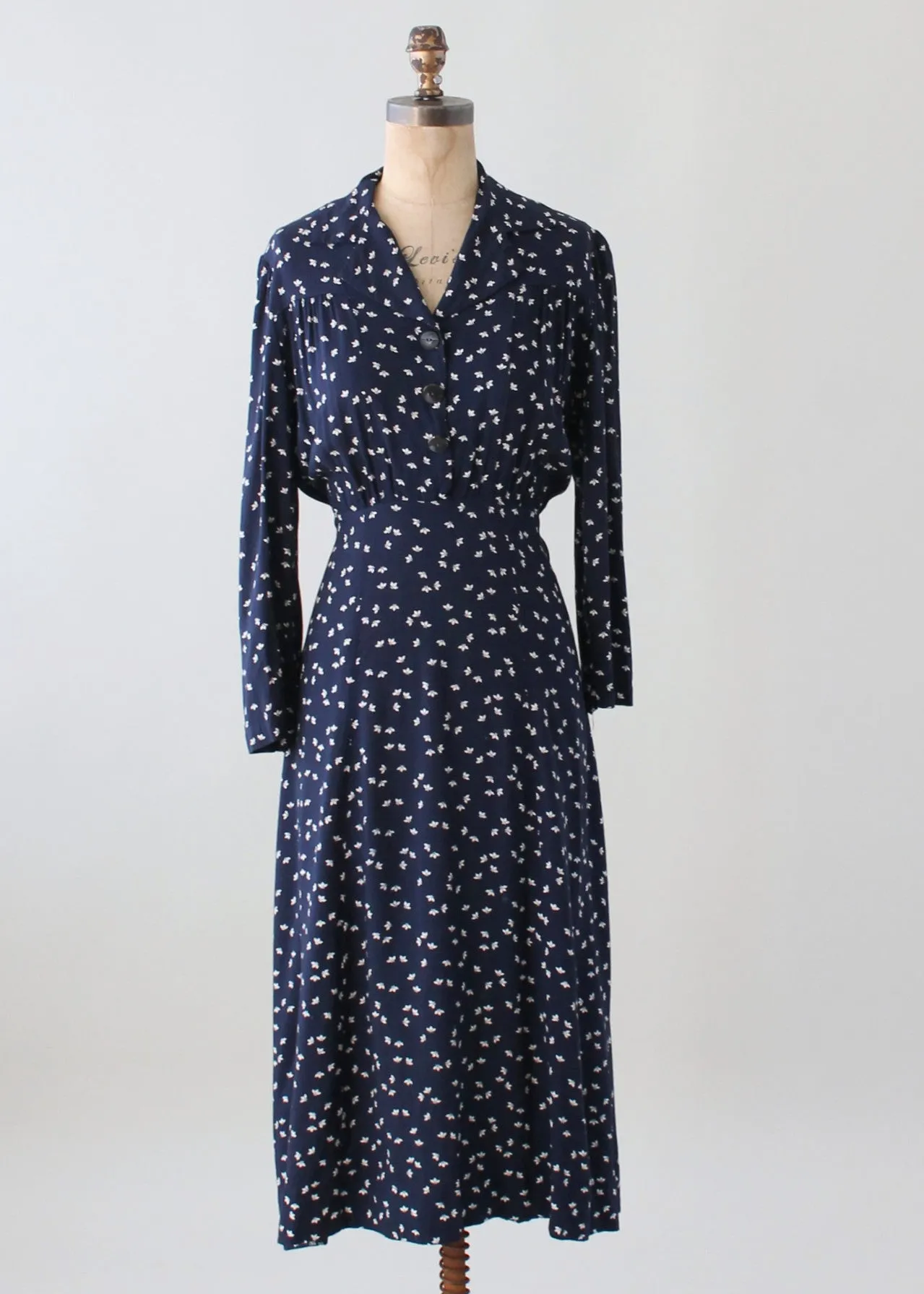 Vintage 1940s Navy and White Cotton Jersey Day Dress