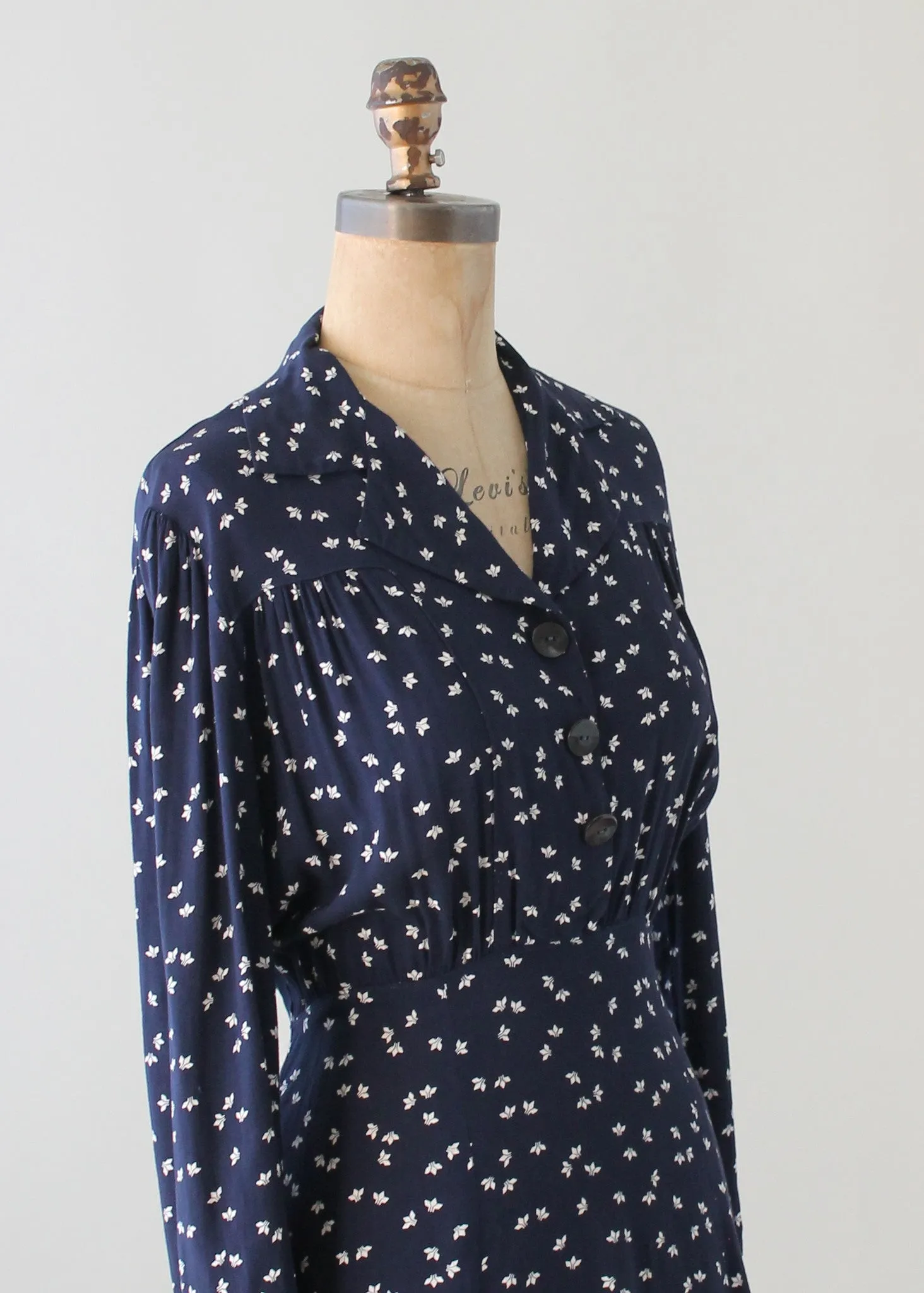 Vintage 1940s Navy and White Cotton Jersey Day Dress