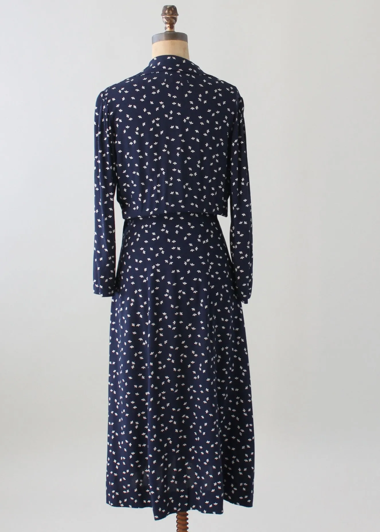 Vintage 1940s Navy and White Cotton Jersey Day Dress