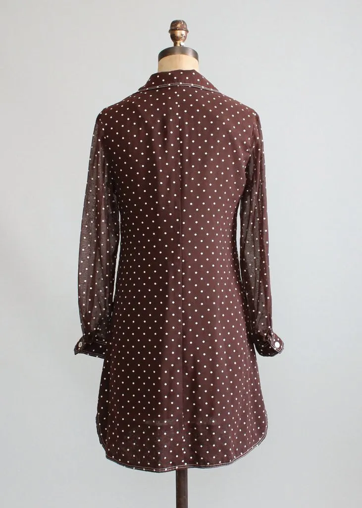 Vintage 1960s MOD Brown Polka Dot Mini Dress