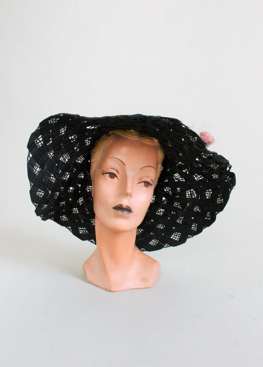 Vintage 1960s Thistle Black Floppy Hat