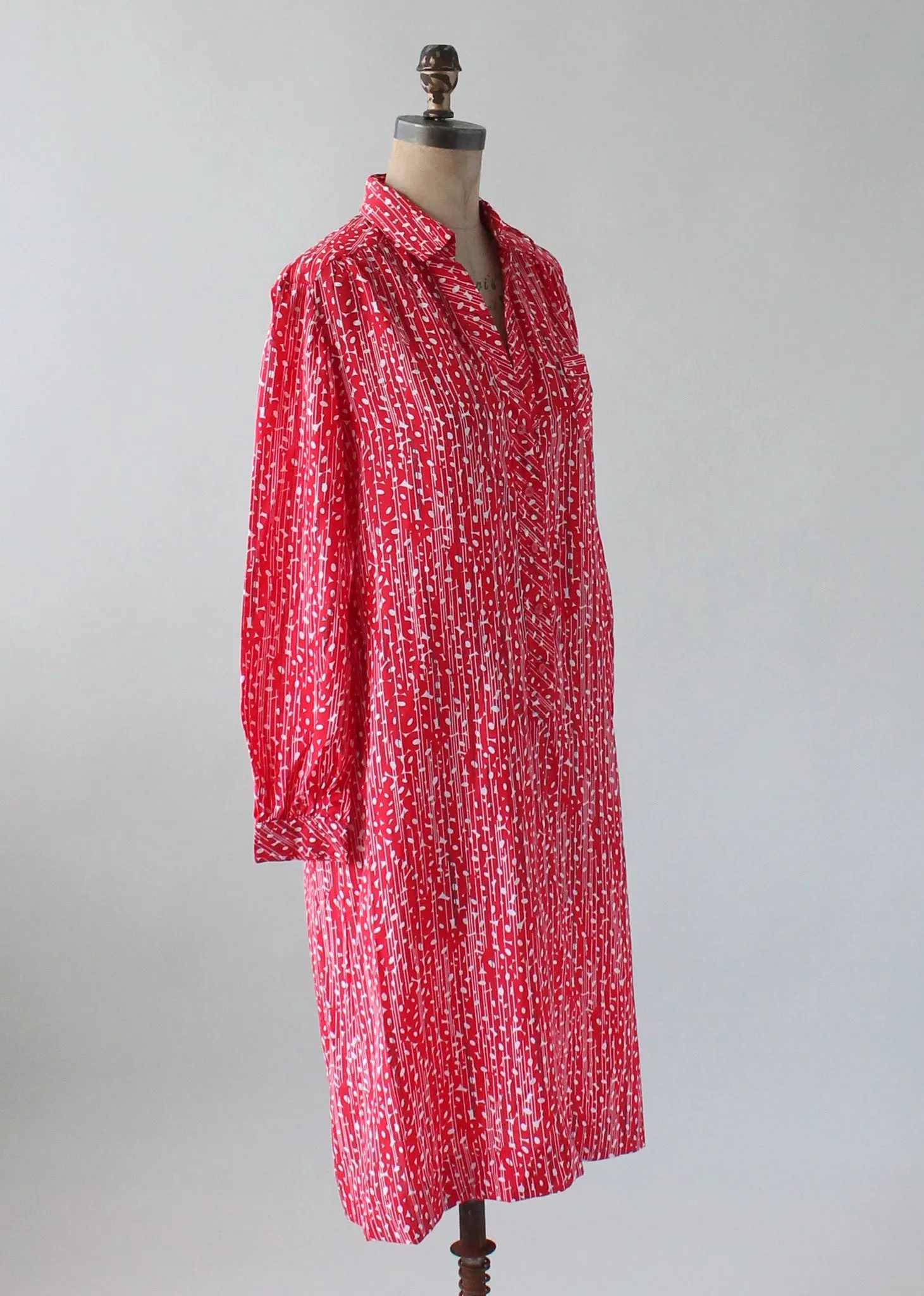 Vintage 1980s City Girl Red Print Shirt Dress