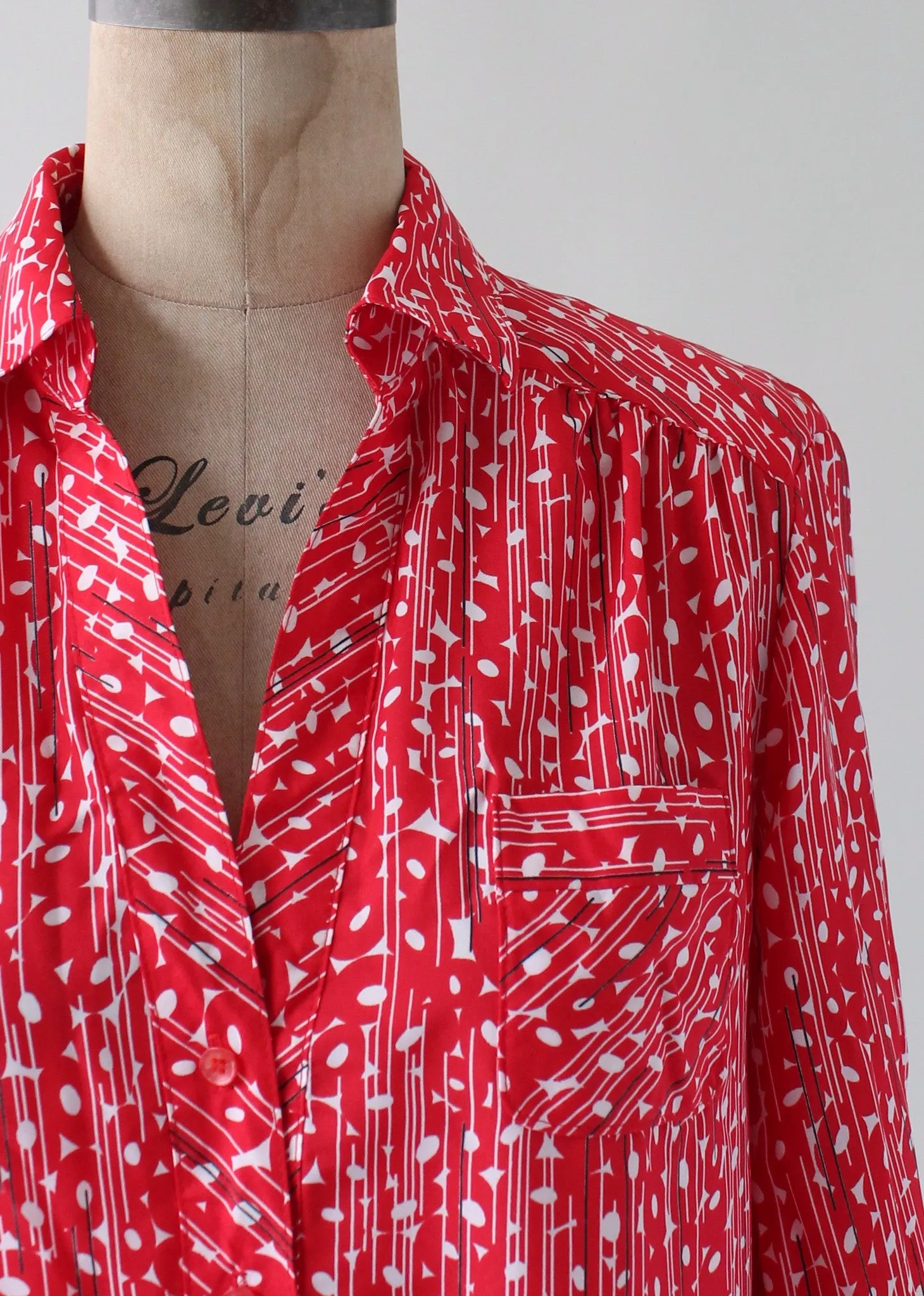 Vintage 1980s City Girl Red Print Shirt Dress