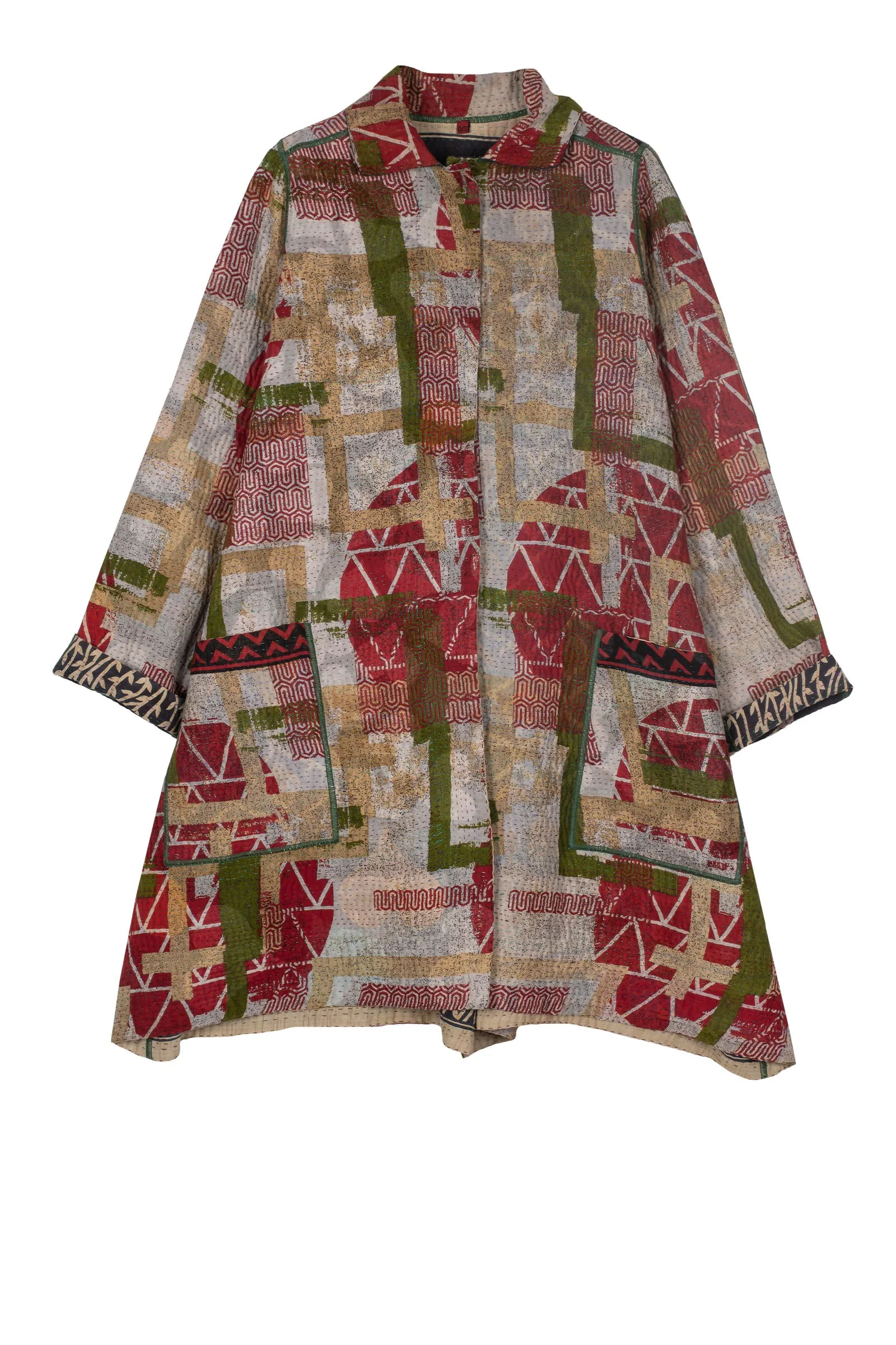 VINTAGE COTTON KANTHA A-LINE DUSTER