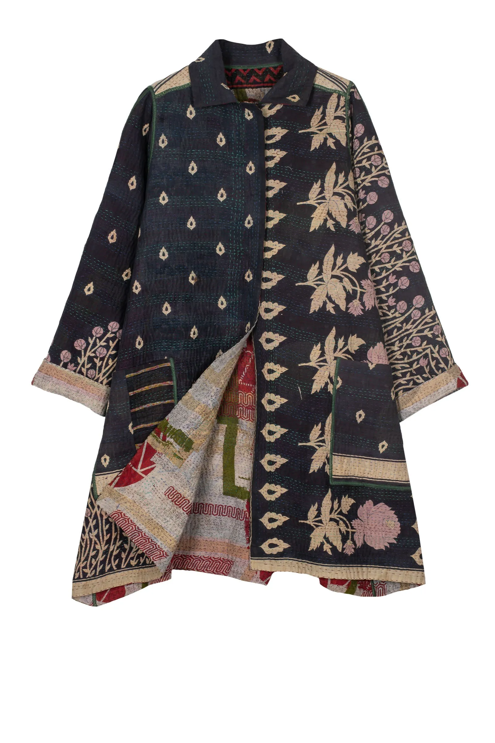 VINTAGE COTTON KANTHA A-LINE DUSTER