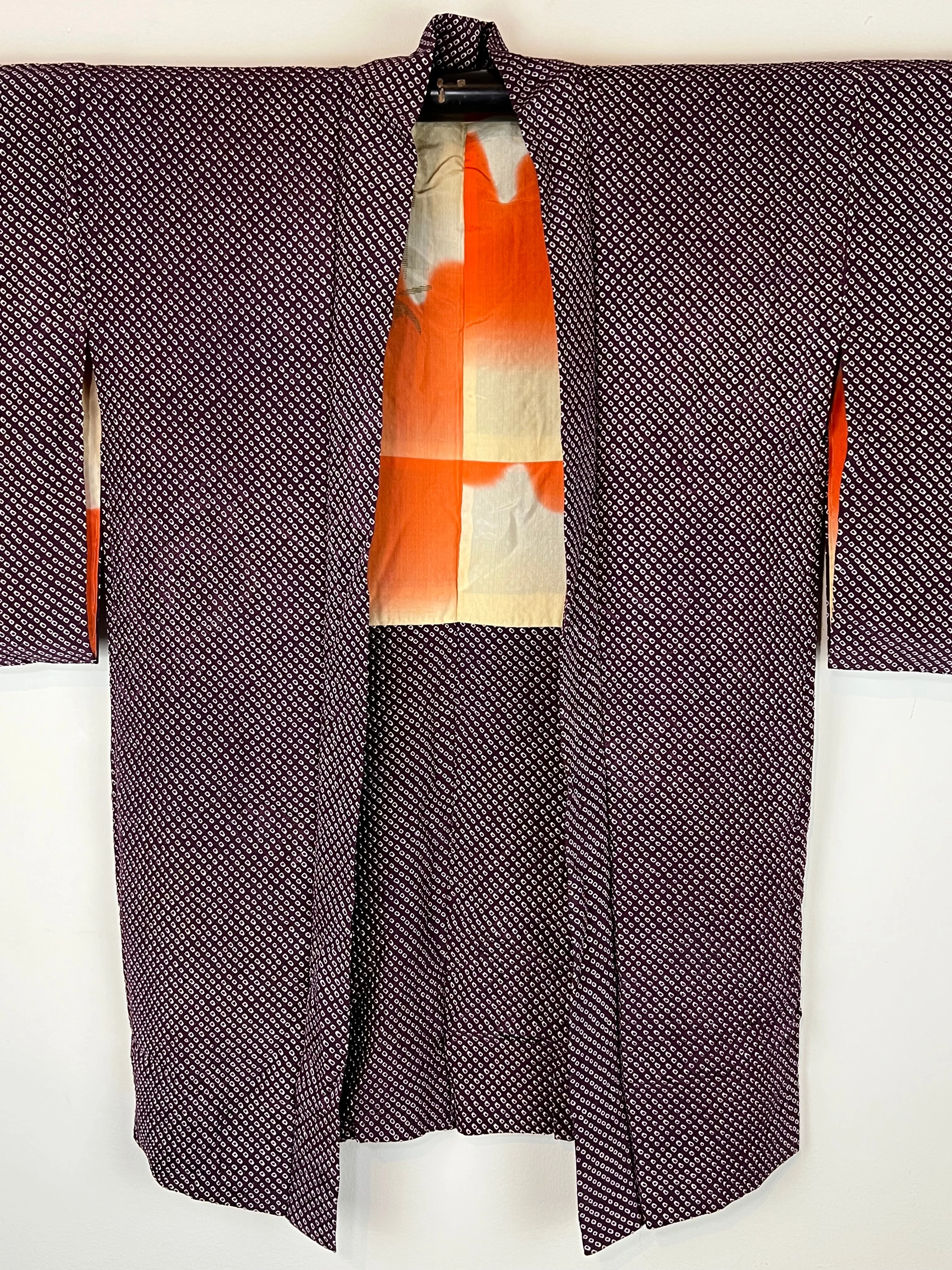 Vintage Japanese Silk Haori Coat in Shibori Tie-dye Style Royal Purple 35"L