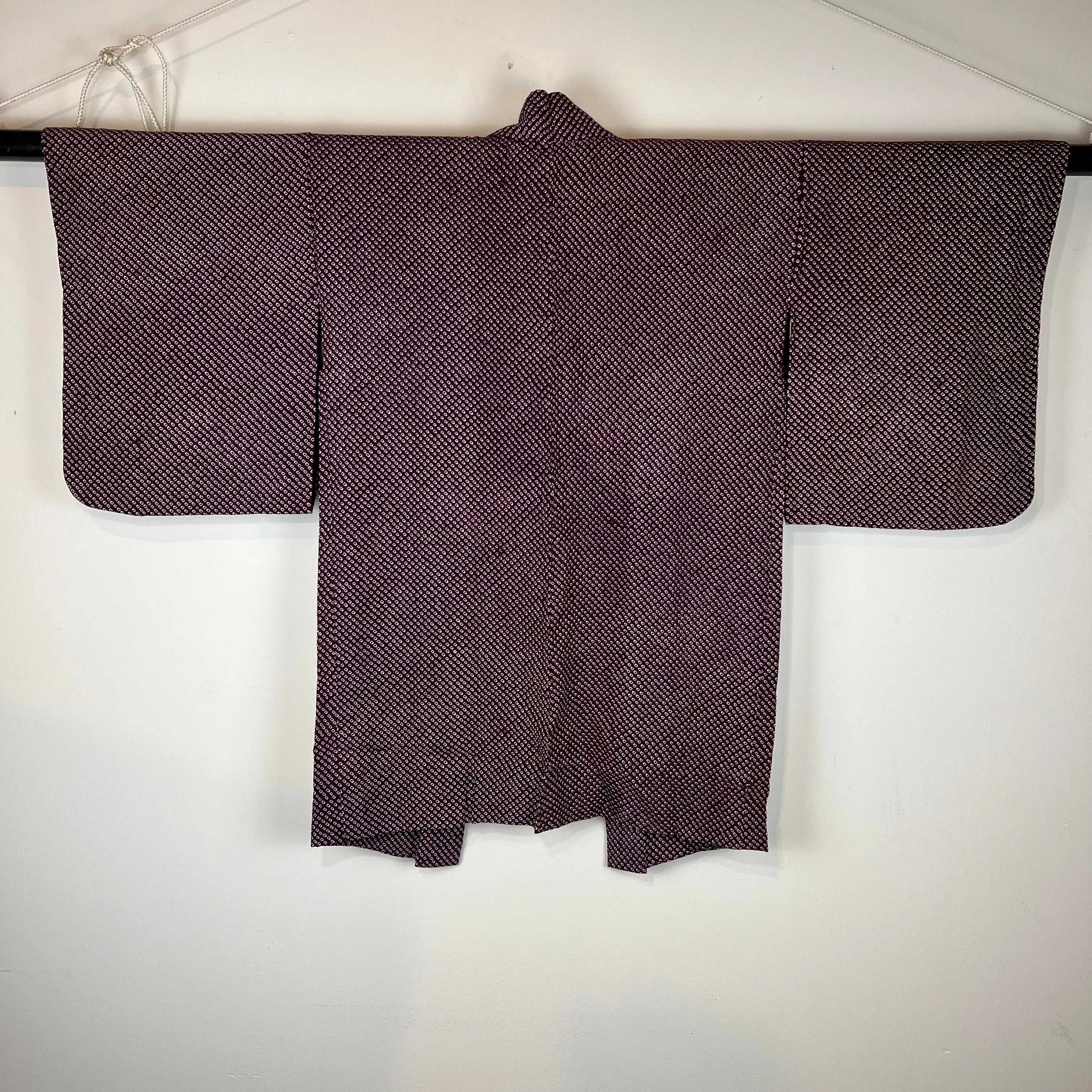 Vintage Japanese Silk Haori Coat in Shibori Tie-dye Style Royal Purple 35"L