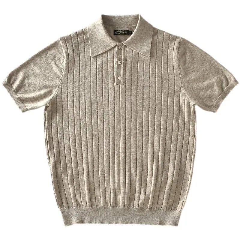 Vintage Men's Polo Retro Striped Knitted Shirt - Short Sleeves